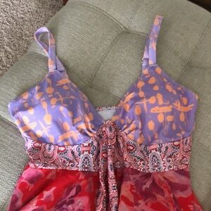 Vibrant Red Floral Swim with Sheer Lace Details